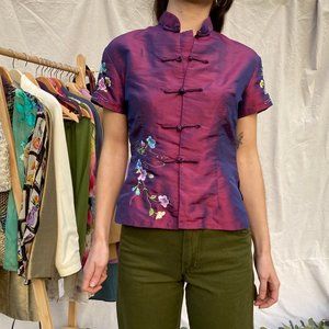 Vintage traditional Chinese satin floral top